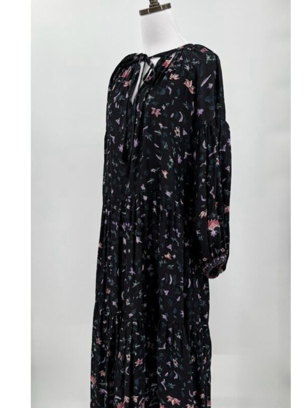 Natalie Martin Black Floral Tie-Neck Midi Dress - Picture 2 of 5